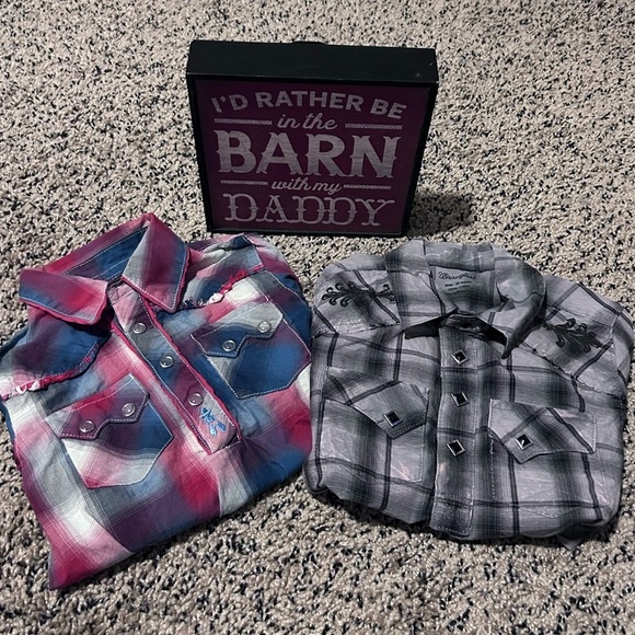 50% off w ♥️ Vintage Wrangler Plaid Western Onsie 6-9 & 24m 100% cotton pearl - Picture 1 of 16